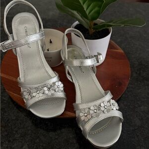 Charming Silver Kids' Sandals with Floral Accents